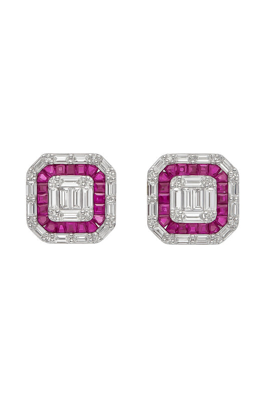 Imperial Ruby And Diamond Studs Silver Earrings