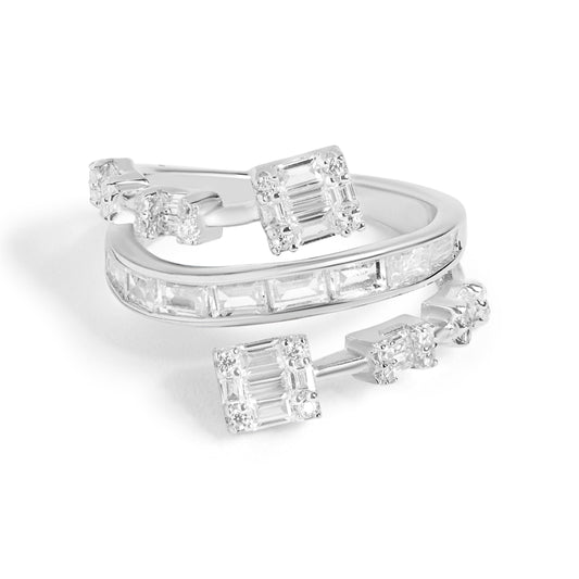 Silver Baguette Diamond Spiral Ring