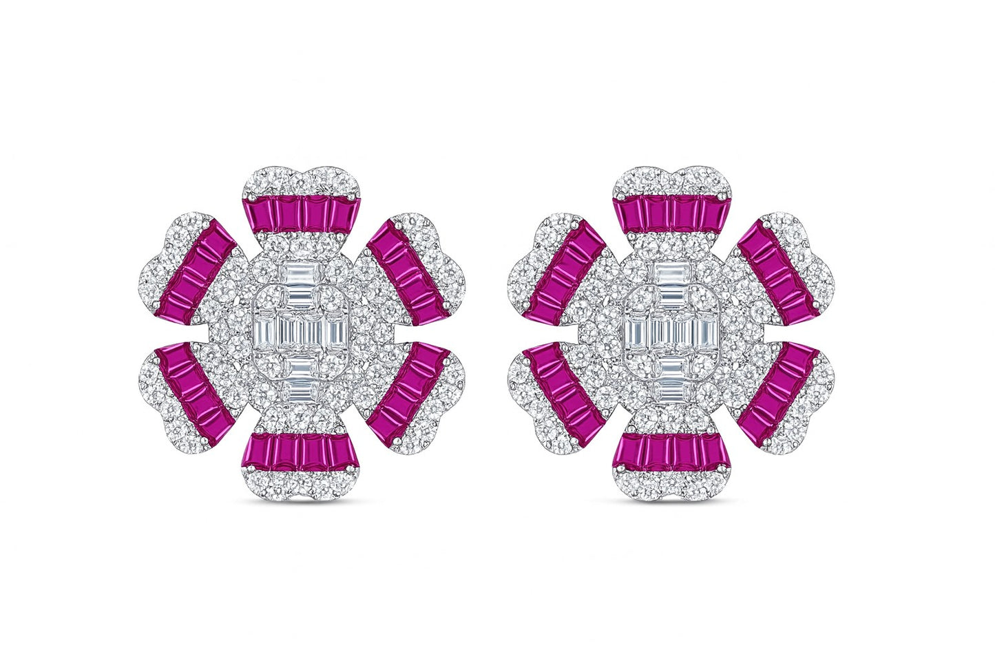 Regal Ruby And Diamonds Silver Earrings