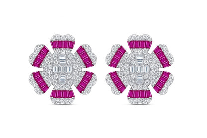 Regal Ruby And Diamonds Silver Earrings