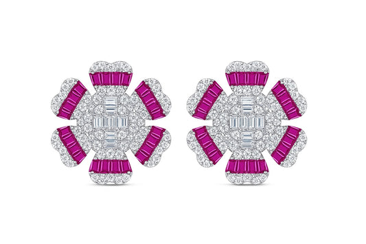 Regal Ruby And Diamonds Silver Earrings