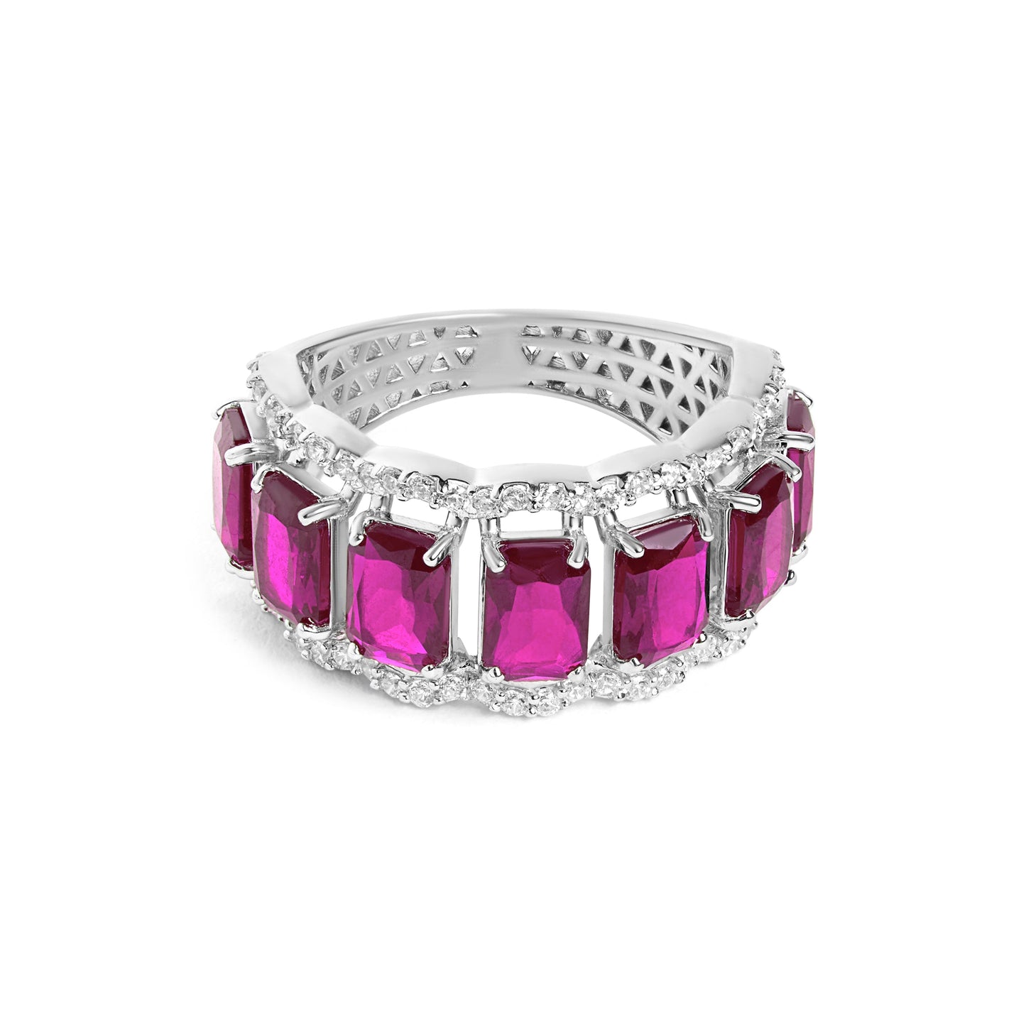 Ruby Eternity Silver Diamond Ring