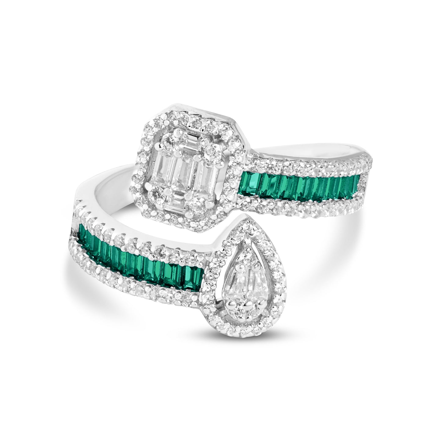 Elegant Toi-Moi Emerald And Diamond Silver Ring