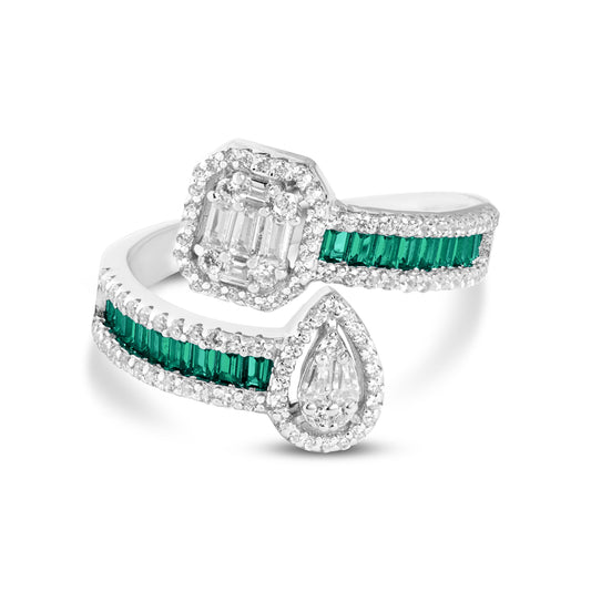 Elegant Toi-Moi Emerald And Diamond Silver Ring