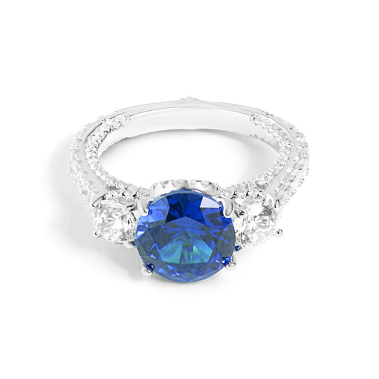 Silver Sapphire And Diamond Crown Ring