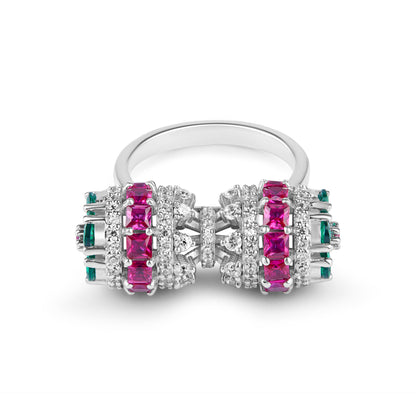 Silver Ruby Emerald Barrel Ring