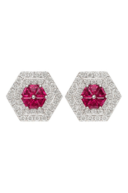 Luxe Ruby And Diamond Studs Silver Earrings
