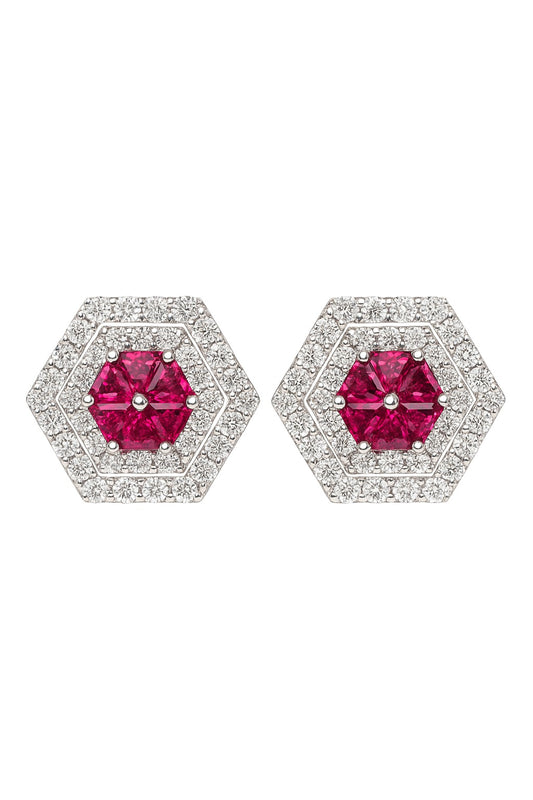 Luxe Ruby And Diamond Studs Silver Earrings