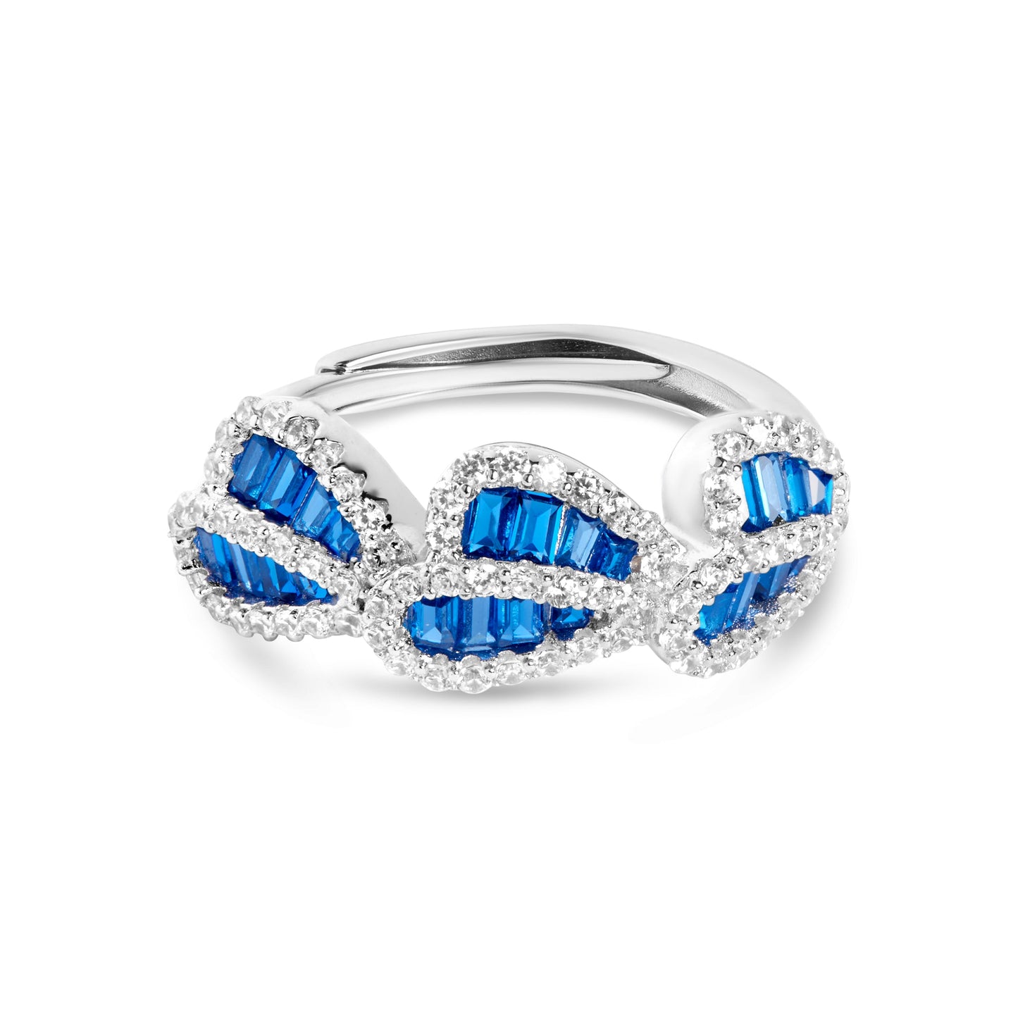 Stylish Sapphire And Diamond Leaf Silver Ring