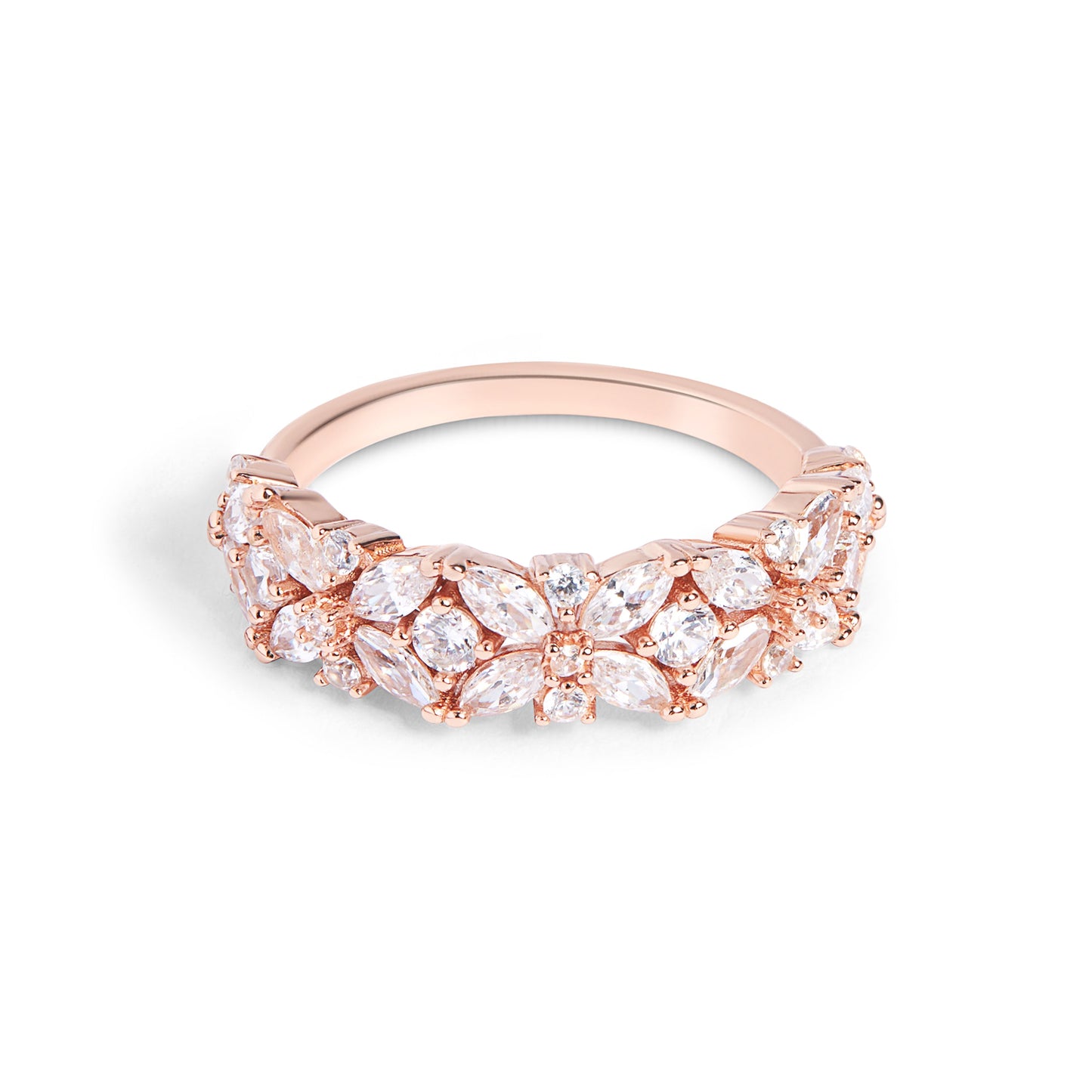 Elegant Rose Gold Silver Diamond Ring