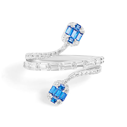 Silver Sapphire And Diamond Spiral Ring