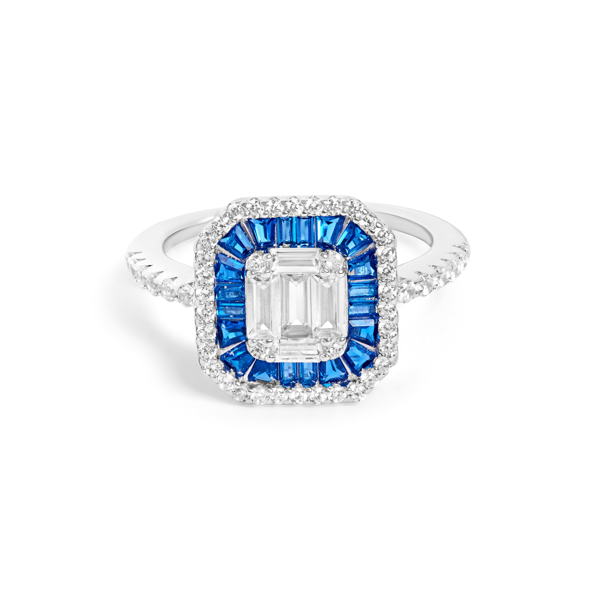 Dainty Sapphire And Diamond Silver Ring