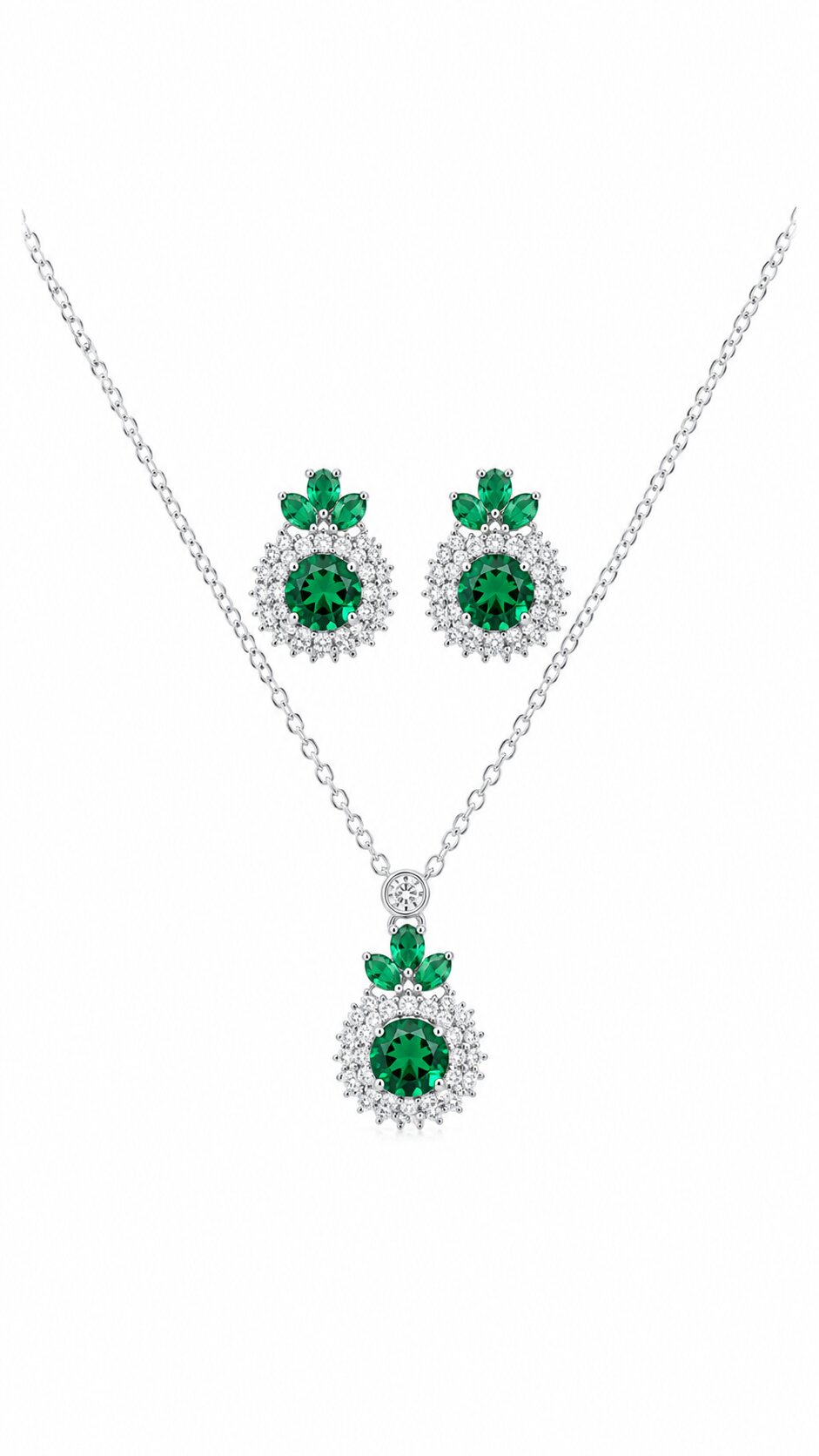 Emerald Aura Silver Set