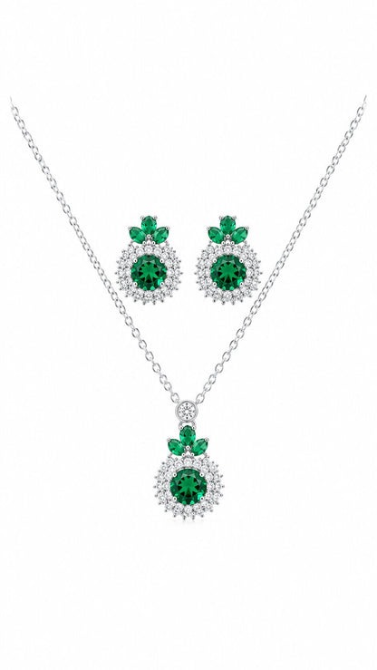 Emerald Aura Silver Set