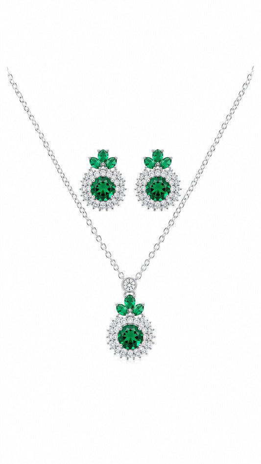 Emerald Aura Silver Set