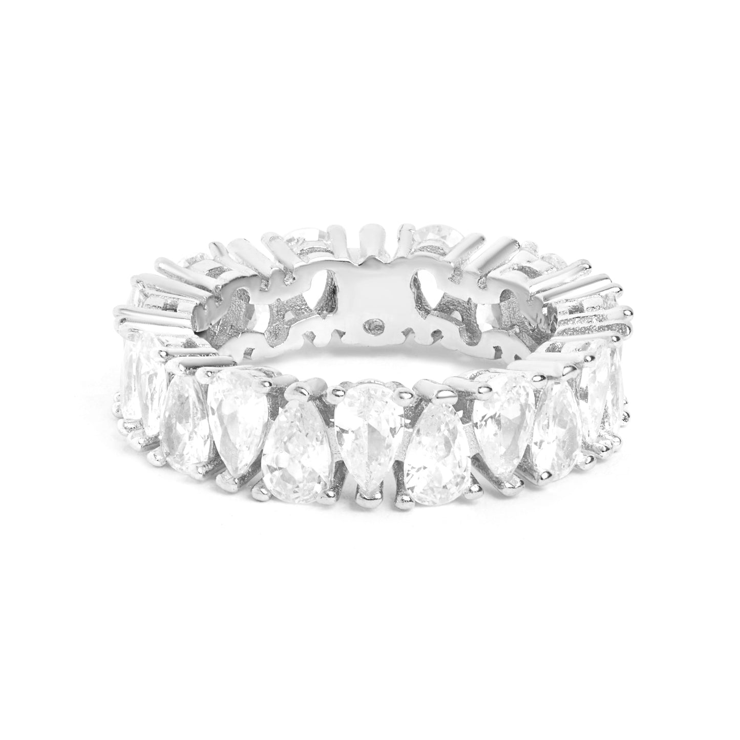 Mystic Pear Eternity Diamond Band Silver Ring