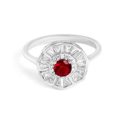 Ruby Floral Charm Silver Ring