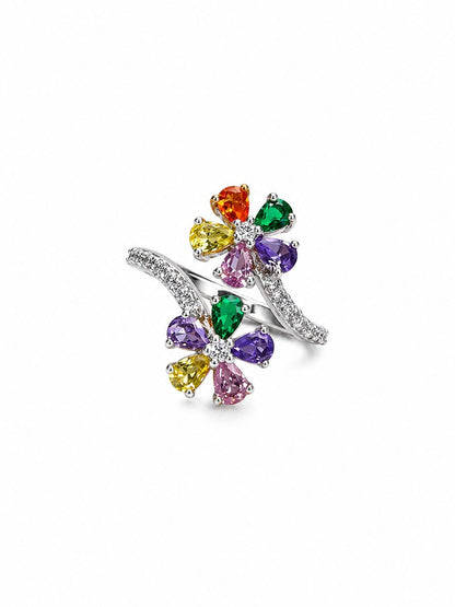 Multi Colour Diamond Flower Ring