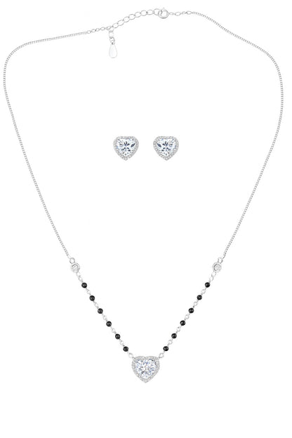 Crystal Mangalsutra Silver Pendant Set