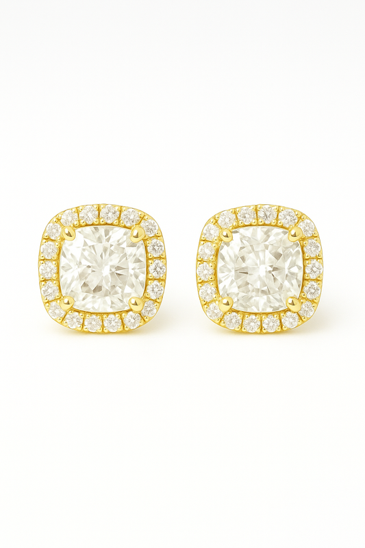 CUSHION GOLD STUDS SILVER EARRINGS