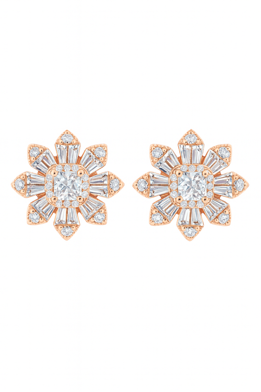 Chic Diamond Rosegold Studs Silver Earrings
