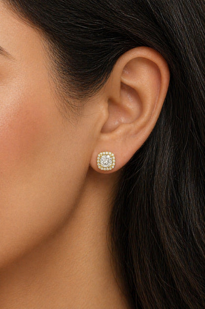Cushion Gold Studs Silver Earrings