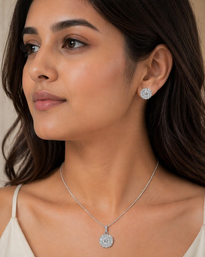 Charming Diamond Silver Pendant Set