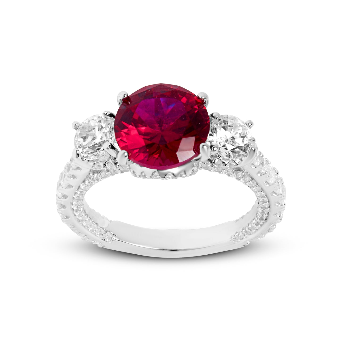 Silver Round Ruby And Diamond Crown Ring