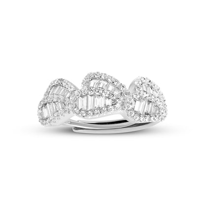 Stylish Diamond Leaf Silver Ring