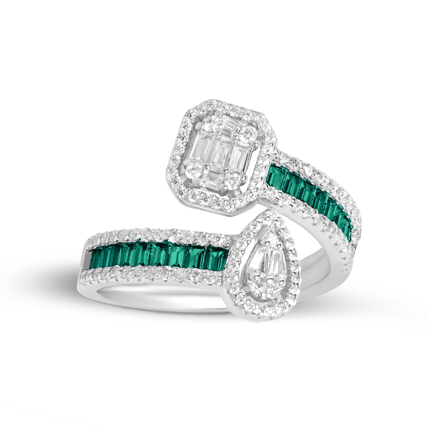 Elegant Toi-Moi Emerald And Diamond Silver Ring