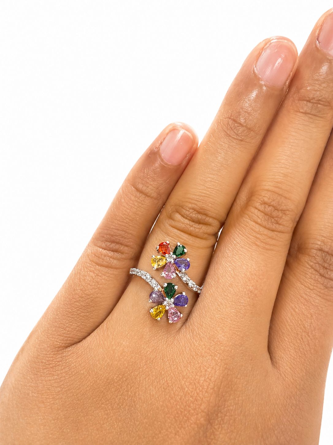 Multi Colour Diamond Flower Ring