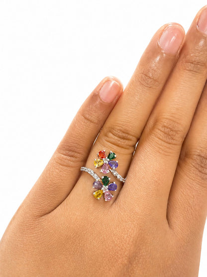 Multi Colour Diamond Flower Ring
