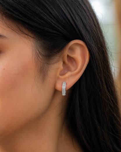 Sleek Hoops Diamond Silver Earrings