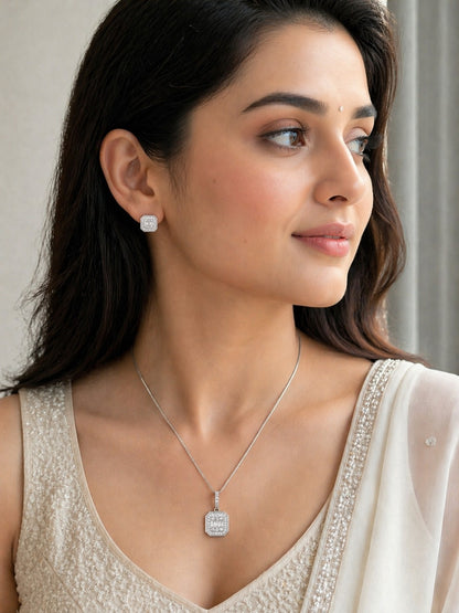 Classic Diamond Silver Pendant Set