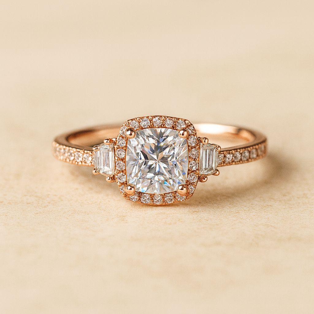 Classic Cushion Rosegold Silver Ring