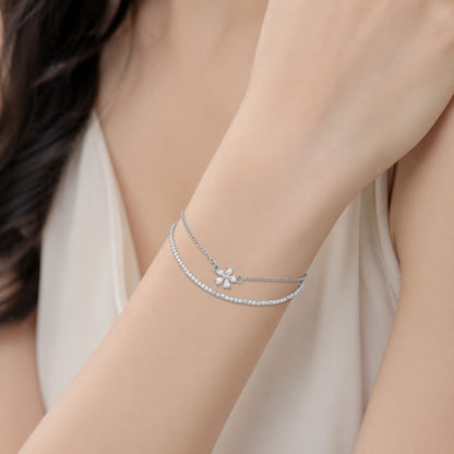 Minimal Diamond Double Silver Bracelet