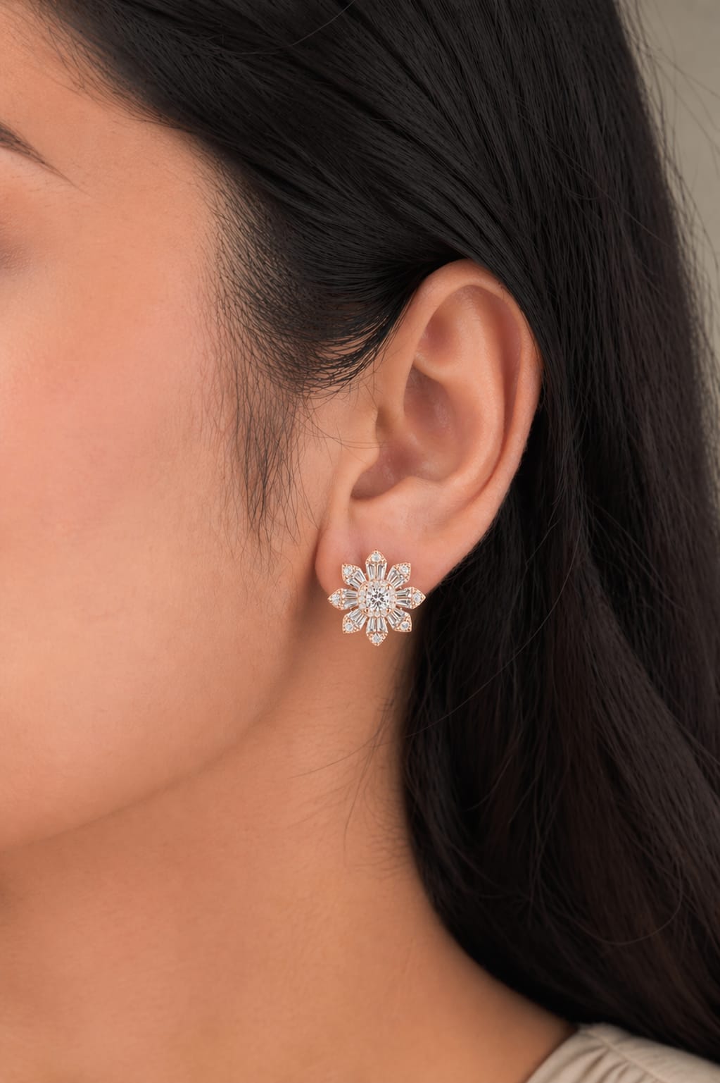 Chic Diamond Rosegold Studs Silver Earrings