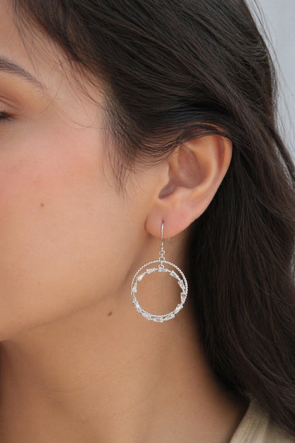 Minimal Diamond Hoops Silver Earrings