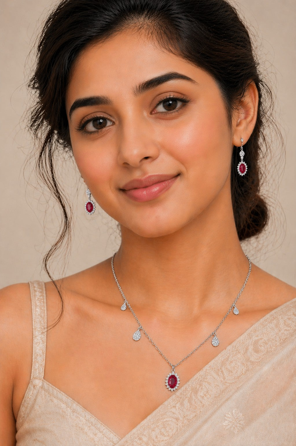 Timeless Ruby Silver Pendant Set