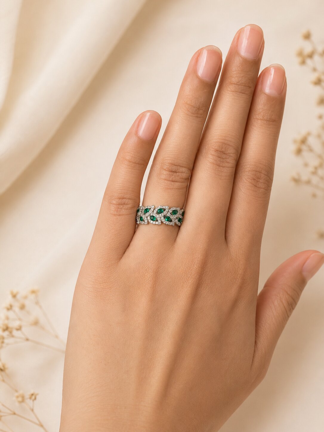 Emerald Ivy Silver Ring