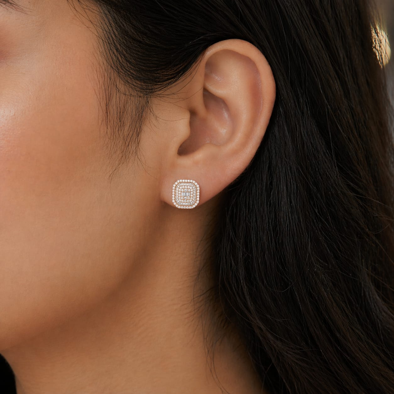 Dimaond Twinkle Rosegold Studs Silver Earrings
