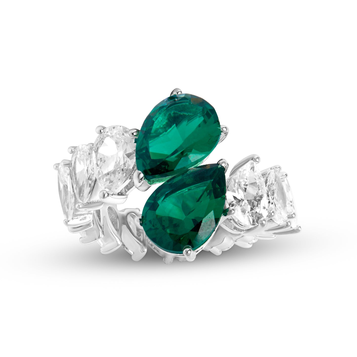 Silver Emerald Pear Cocktail Ring