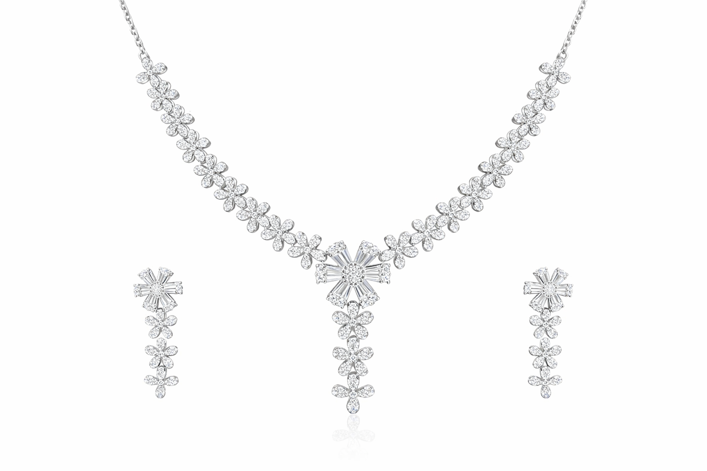 Opulent Grace Silver Necklace Set