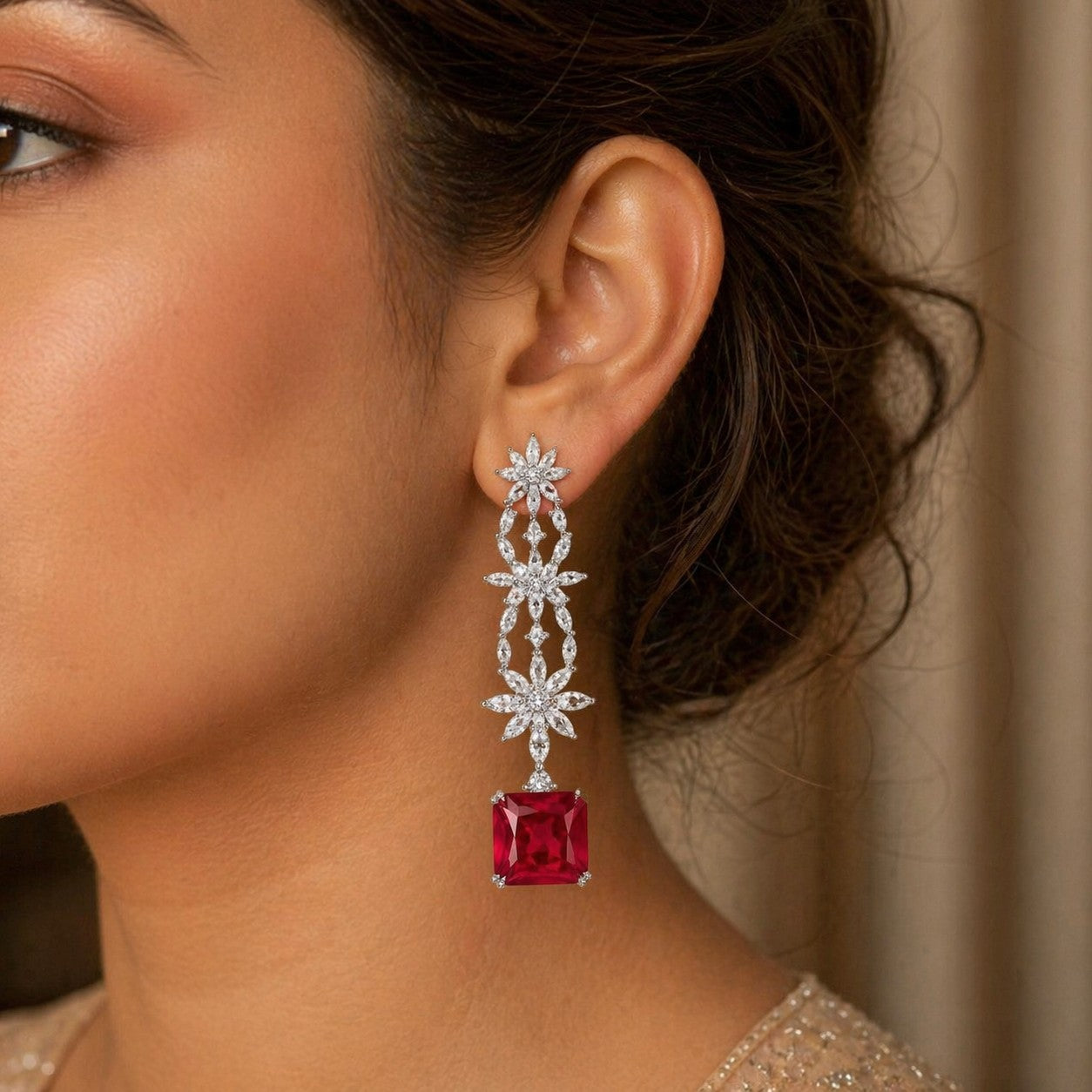 Ruby Drift Silver Earrings