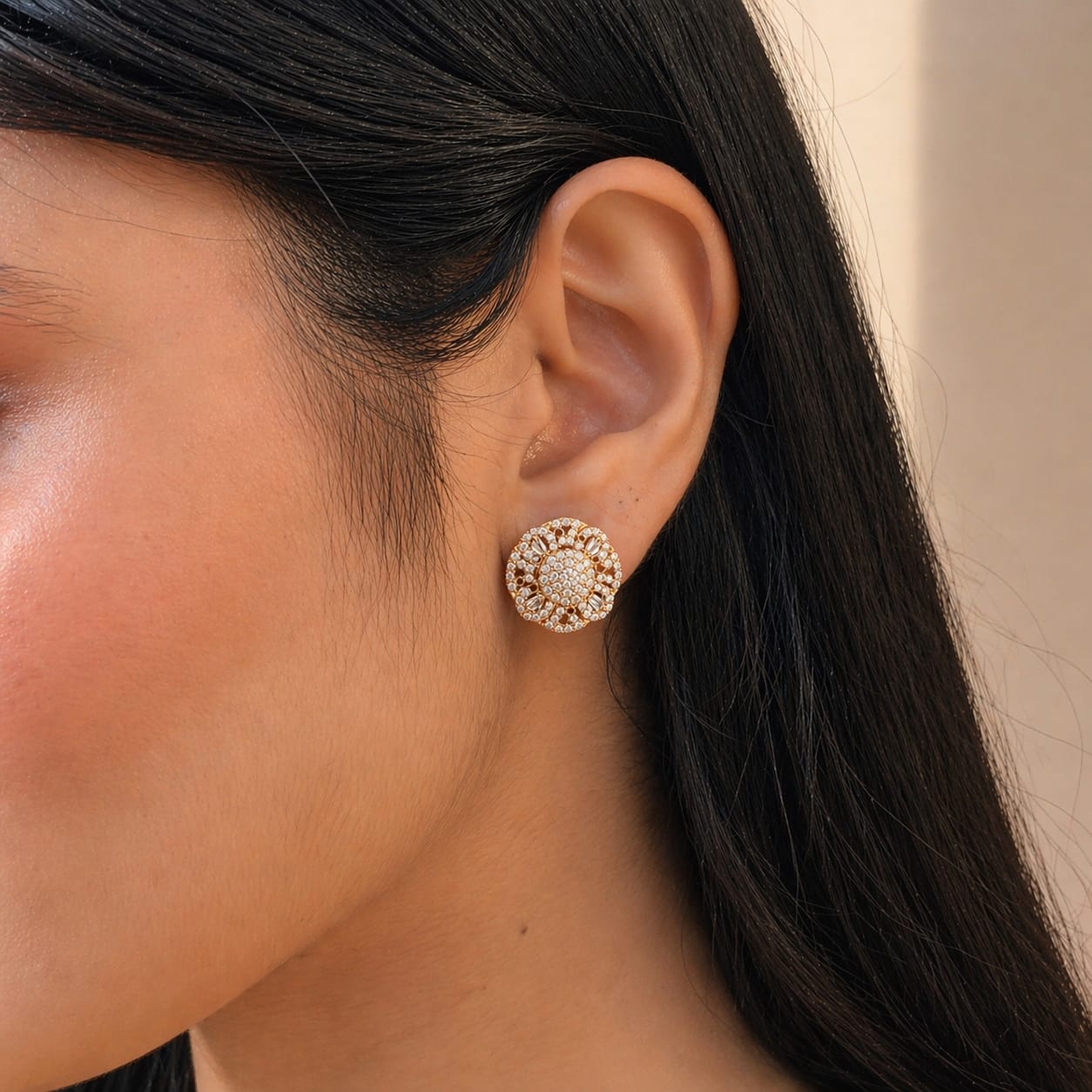 Crystal Shimmer Rosegold Studs Silver Earrings