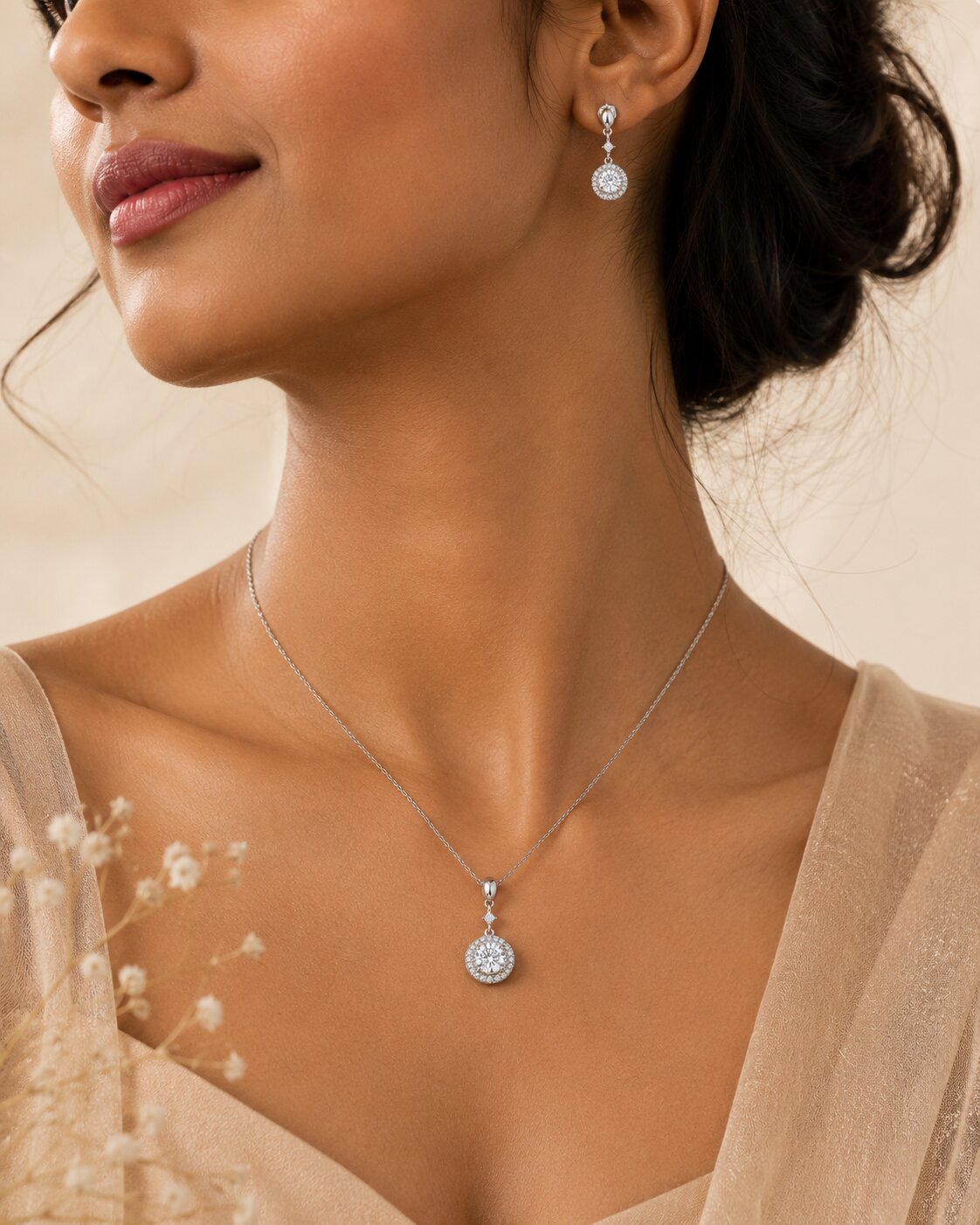 Diora Halo Pendant Set