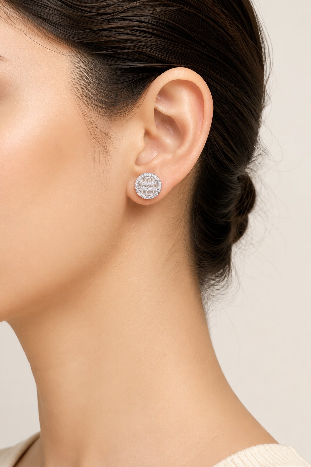 Celeste Baguette Halo Studs