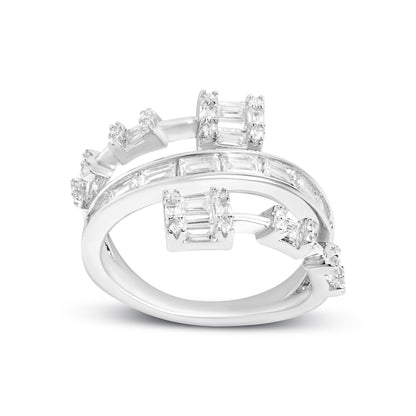 Silver Baguette Diamond Spiral Ring