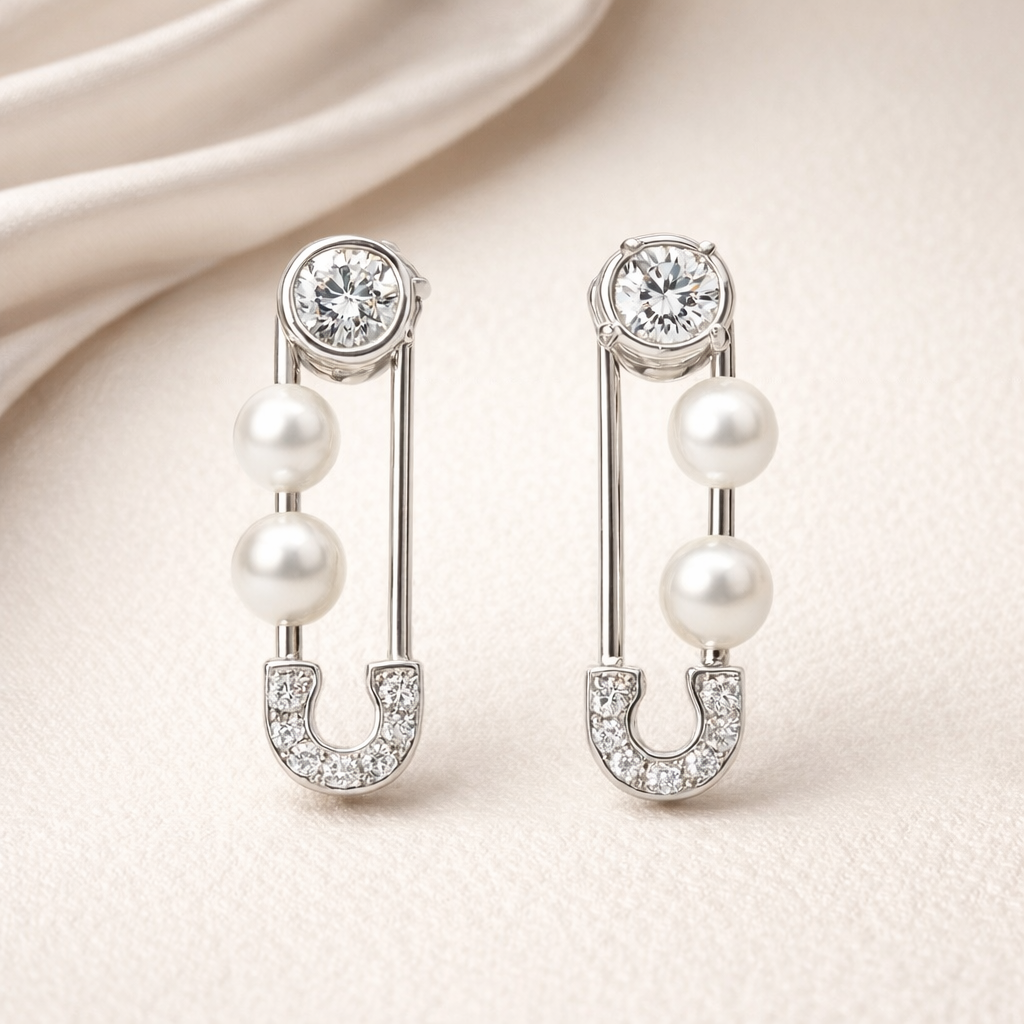 Chic Pearl And Diamond Silver Earrings