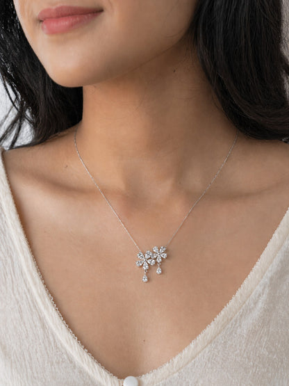 Two Diamond Flower Silver Pendant